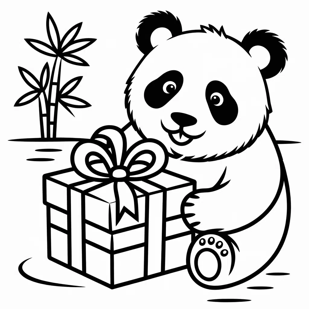 panda with a present