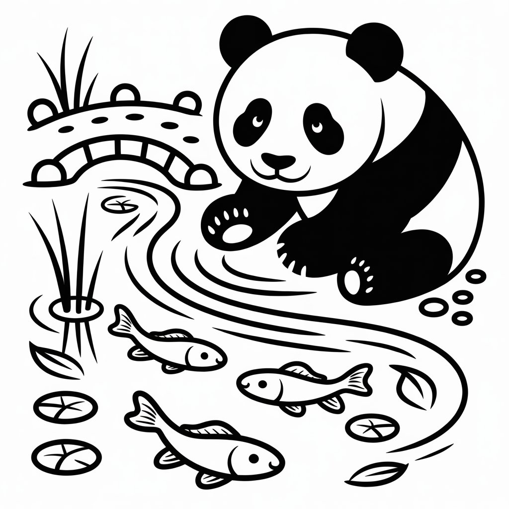 panda with fish