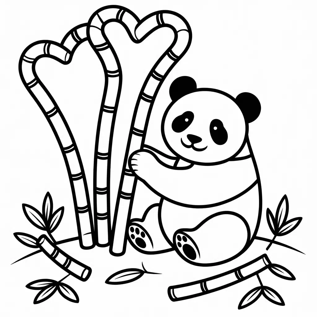 panda with heart shaped bamboo