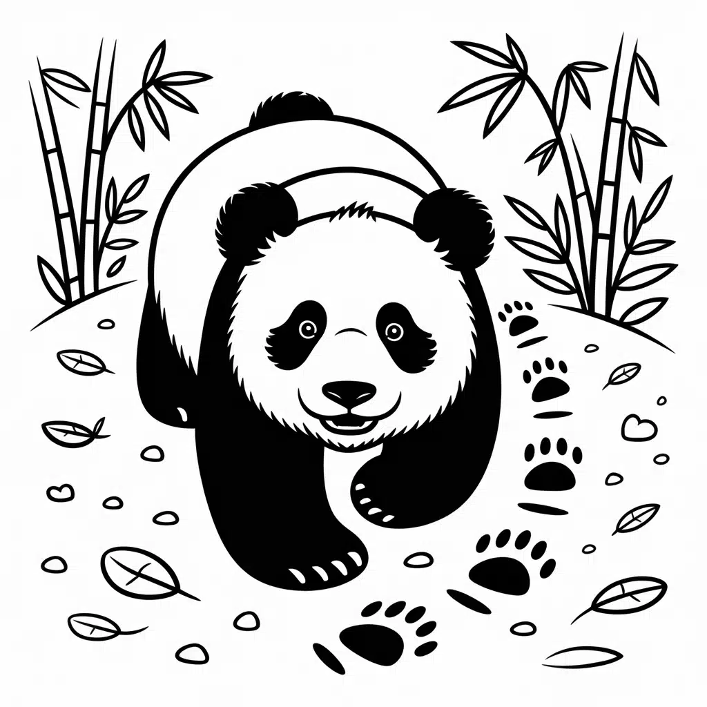 panda with panda paw prints