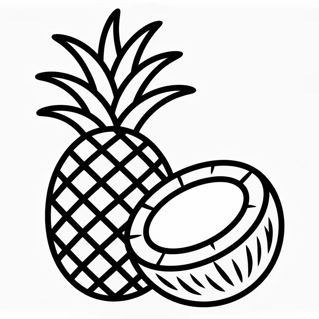pineapple and coconut coloring page