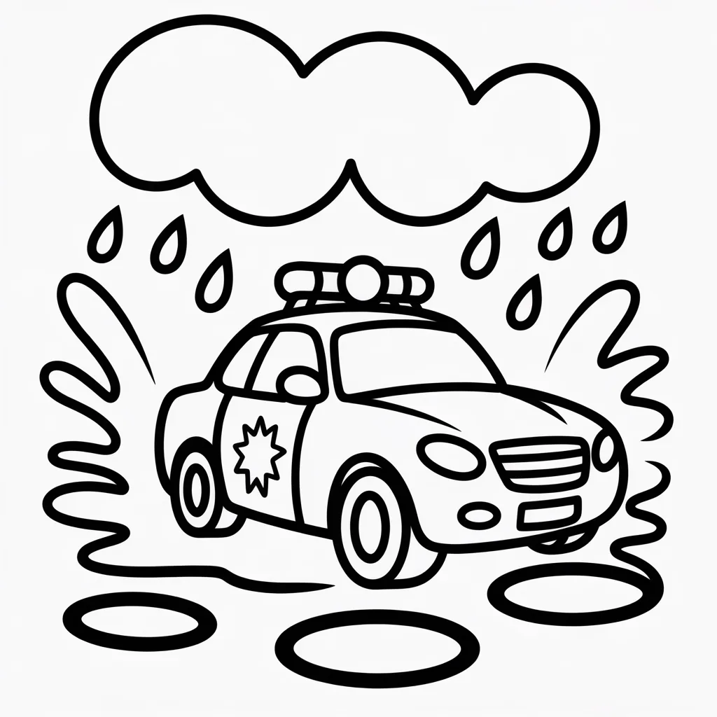 police car in the rain