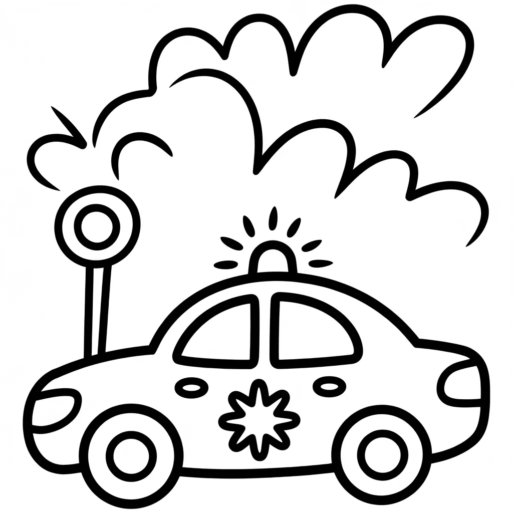 police car with a road sign