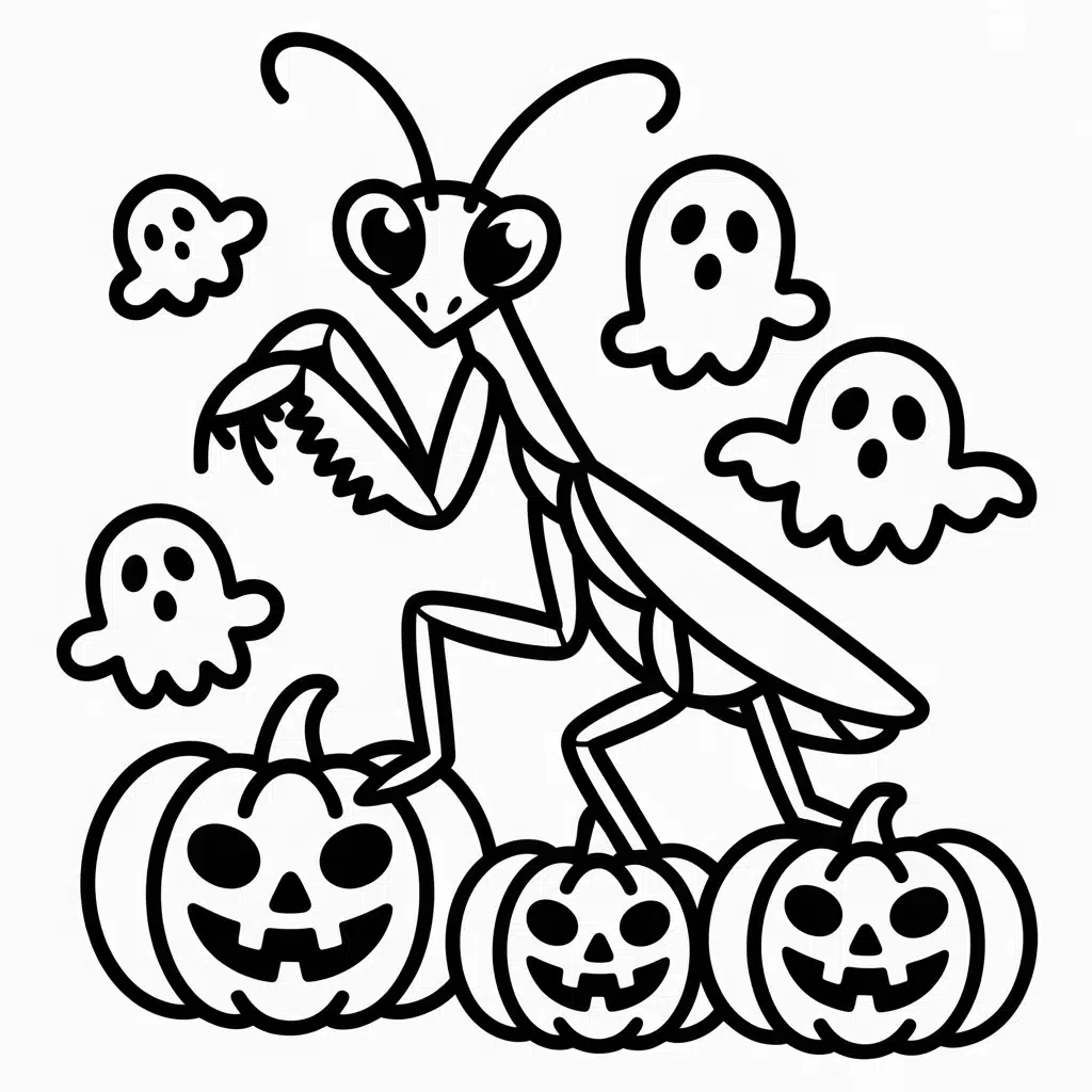 praying mantis in a halloween setting