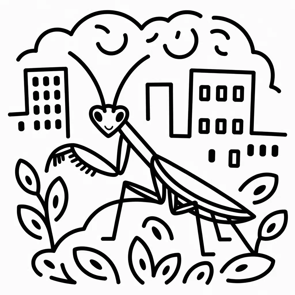 praying mantis in an urban environment
