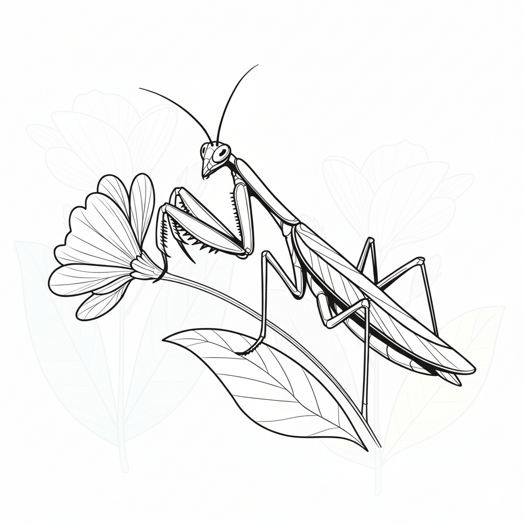 praying mantis on a flower stem