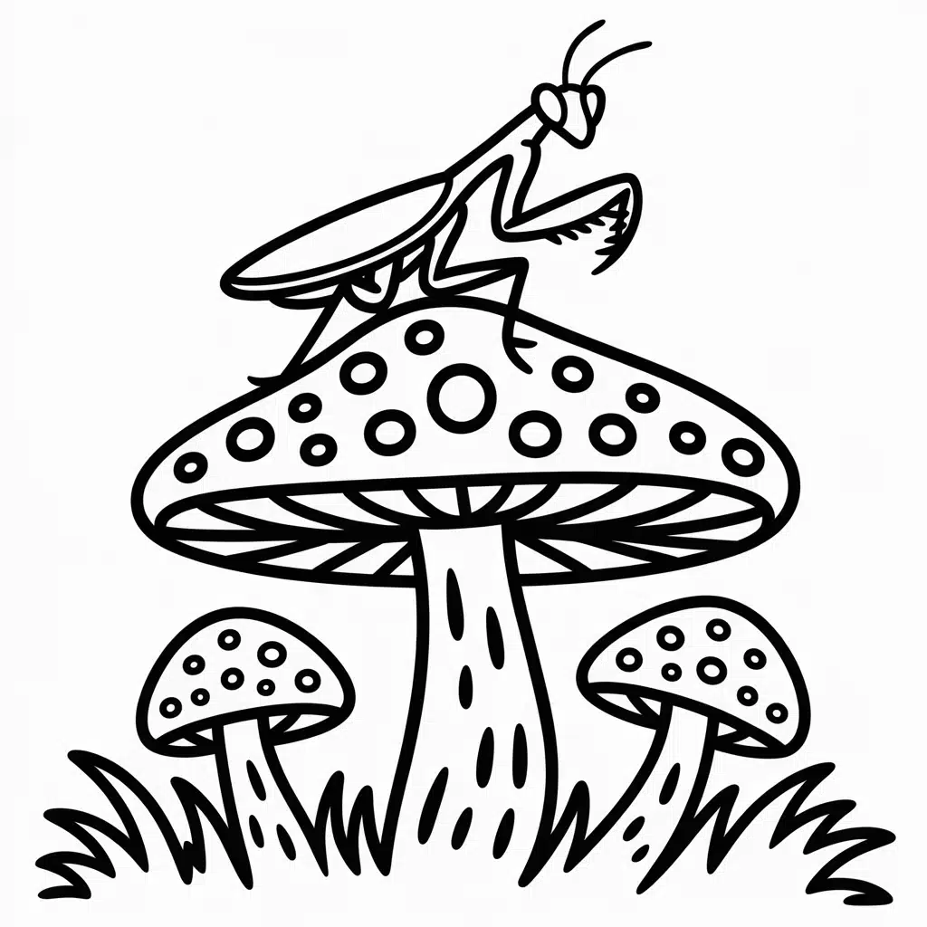 praying mantis sitting on a mushroom