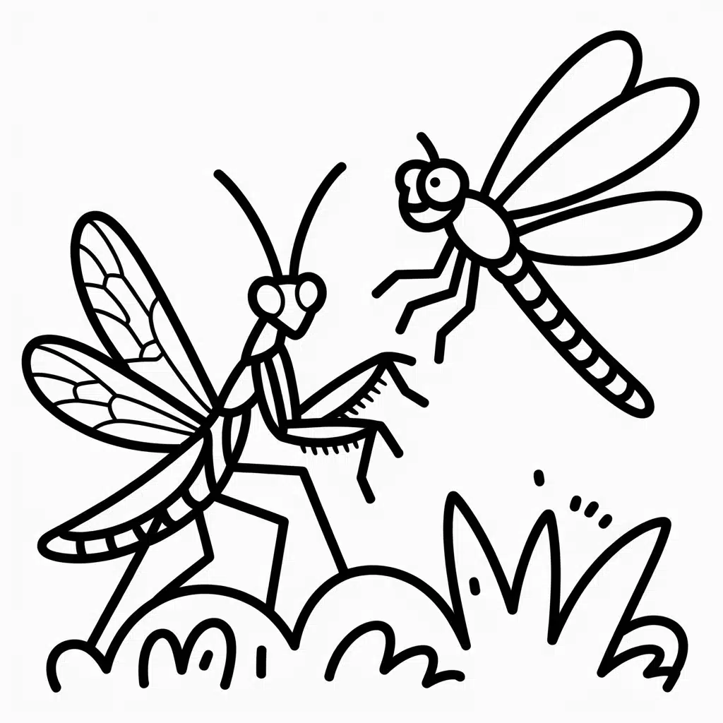 praying mantis with a dragonfly