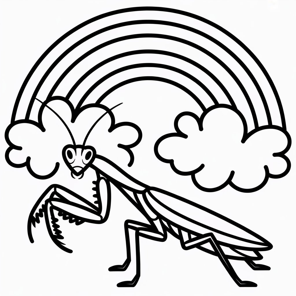praying mantis with a rainbow background