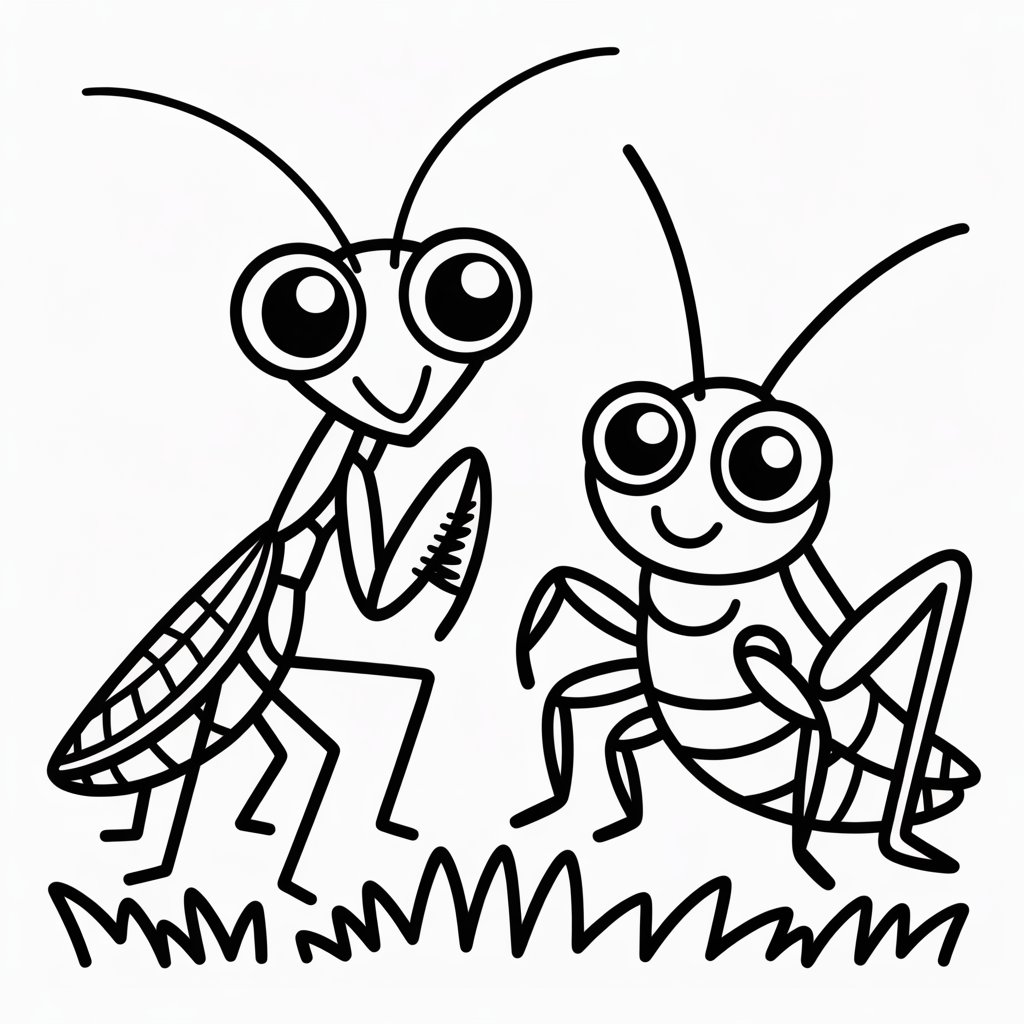 praying mantis with grasshopper friend