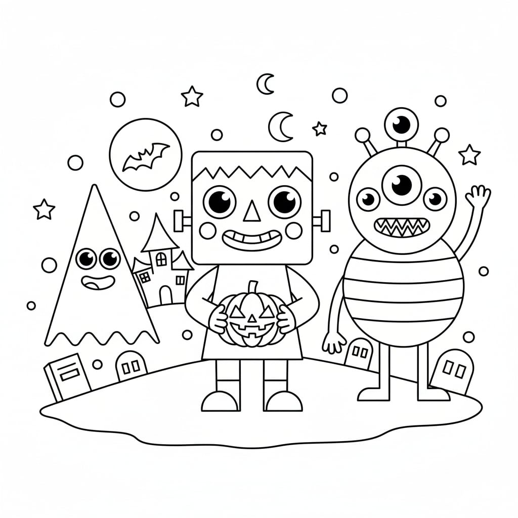 shapes coloring monsters