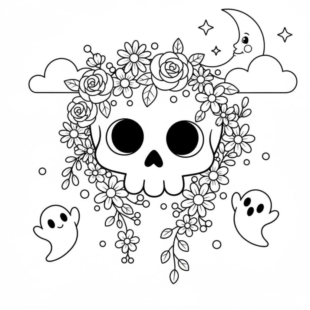 spooky flower skull
