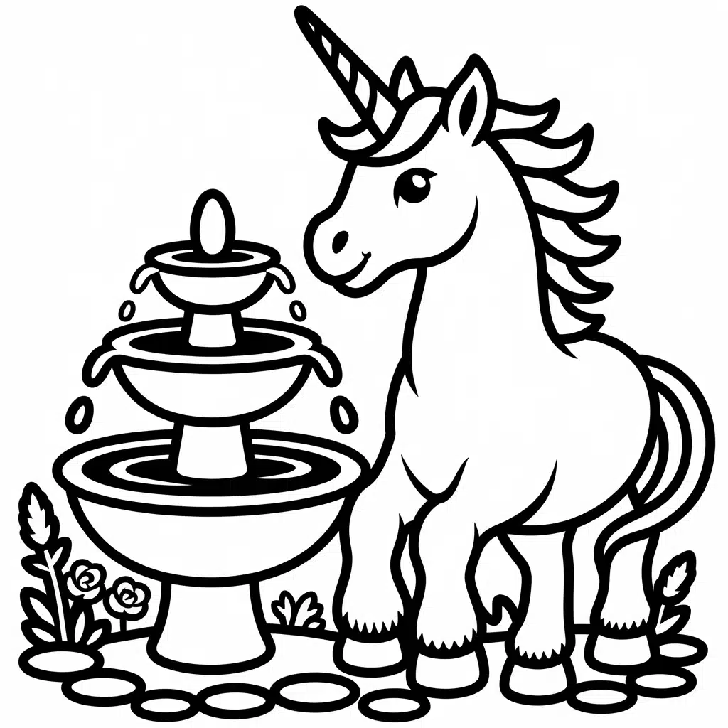 unicorn and a rainbow fountain