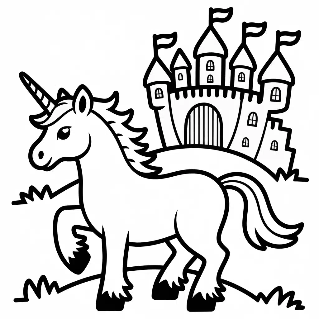 unicorn and fairy tale castle