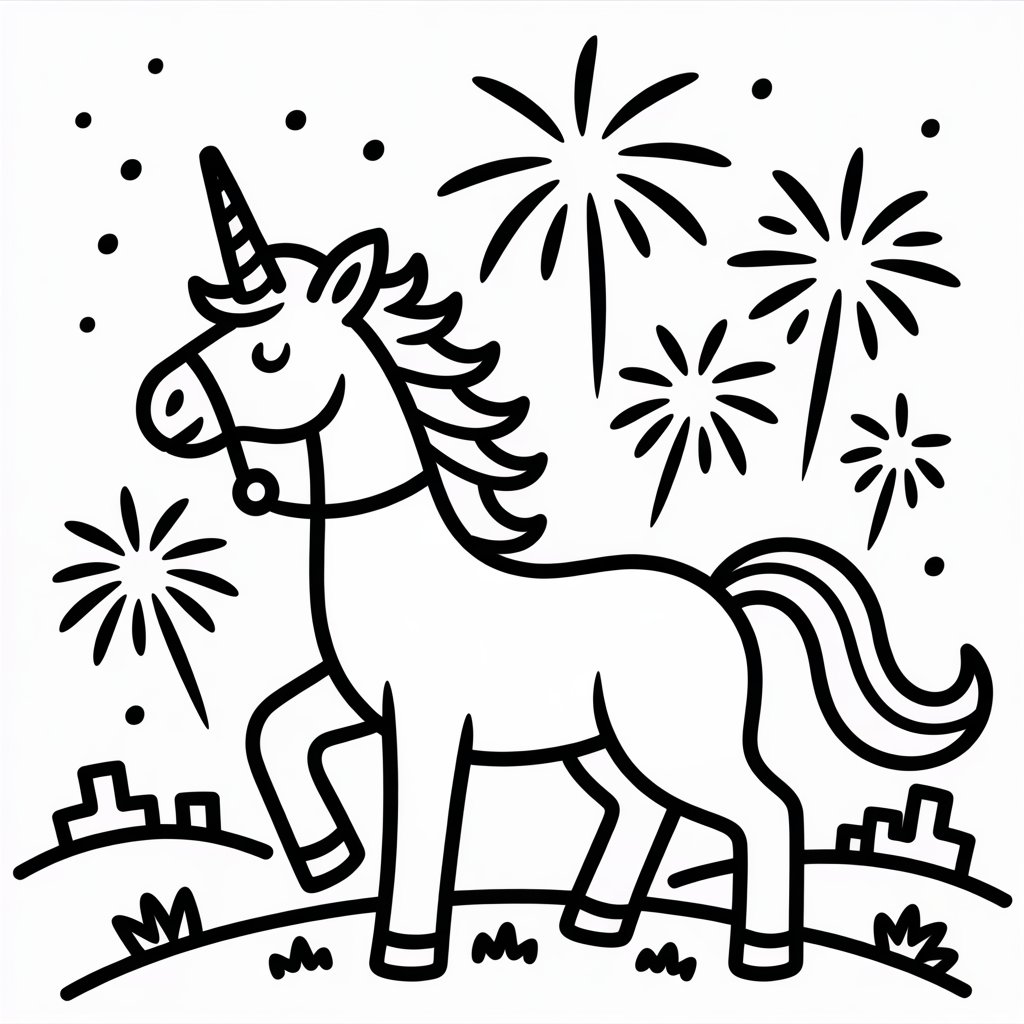 unicorn and fireworks