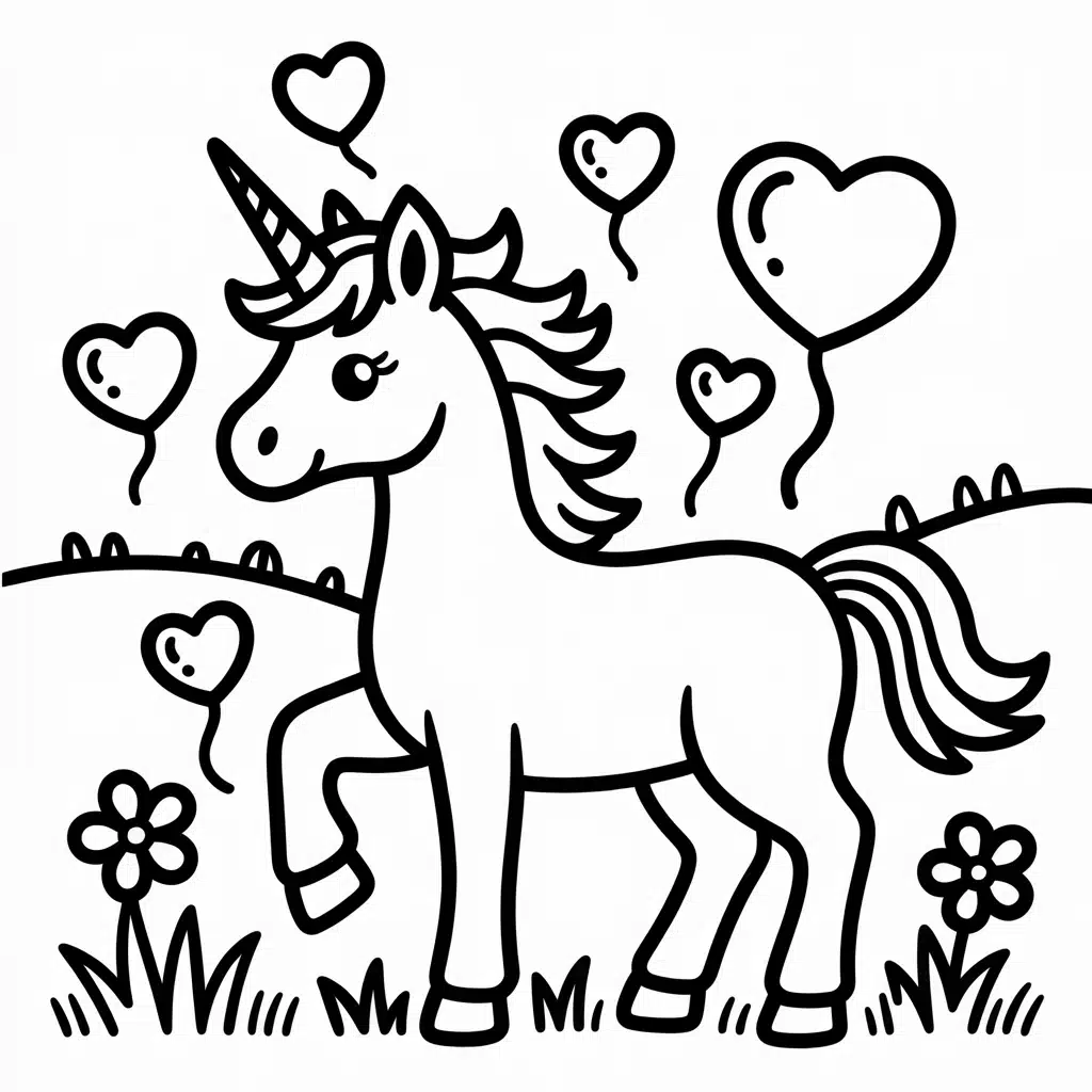 unicorn and heart balloons