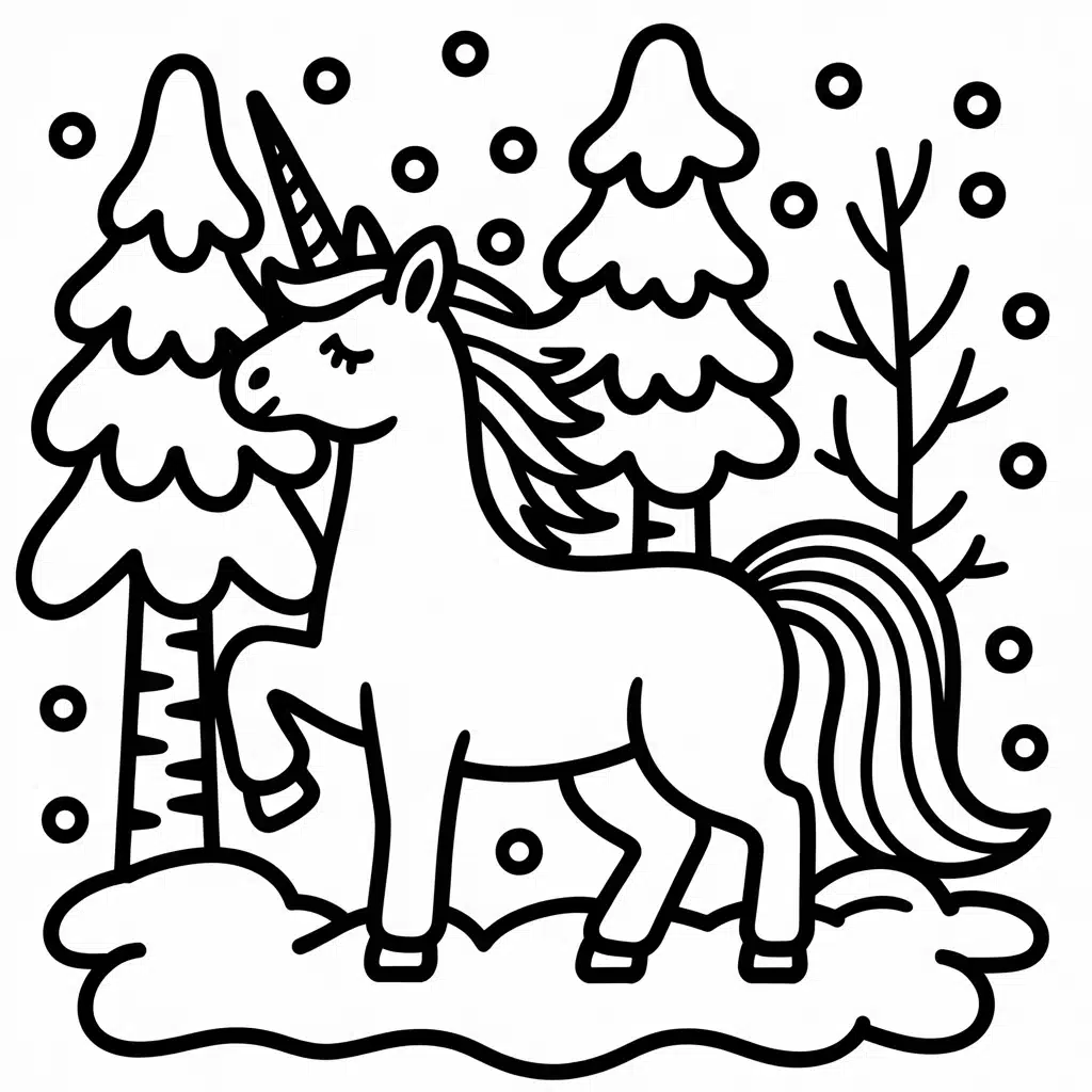 unicorn in a snowy forest