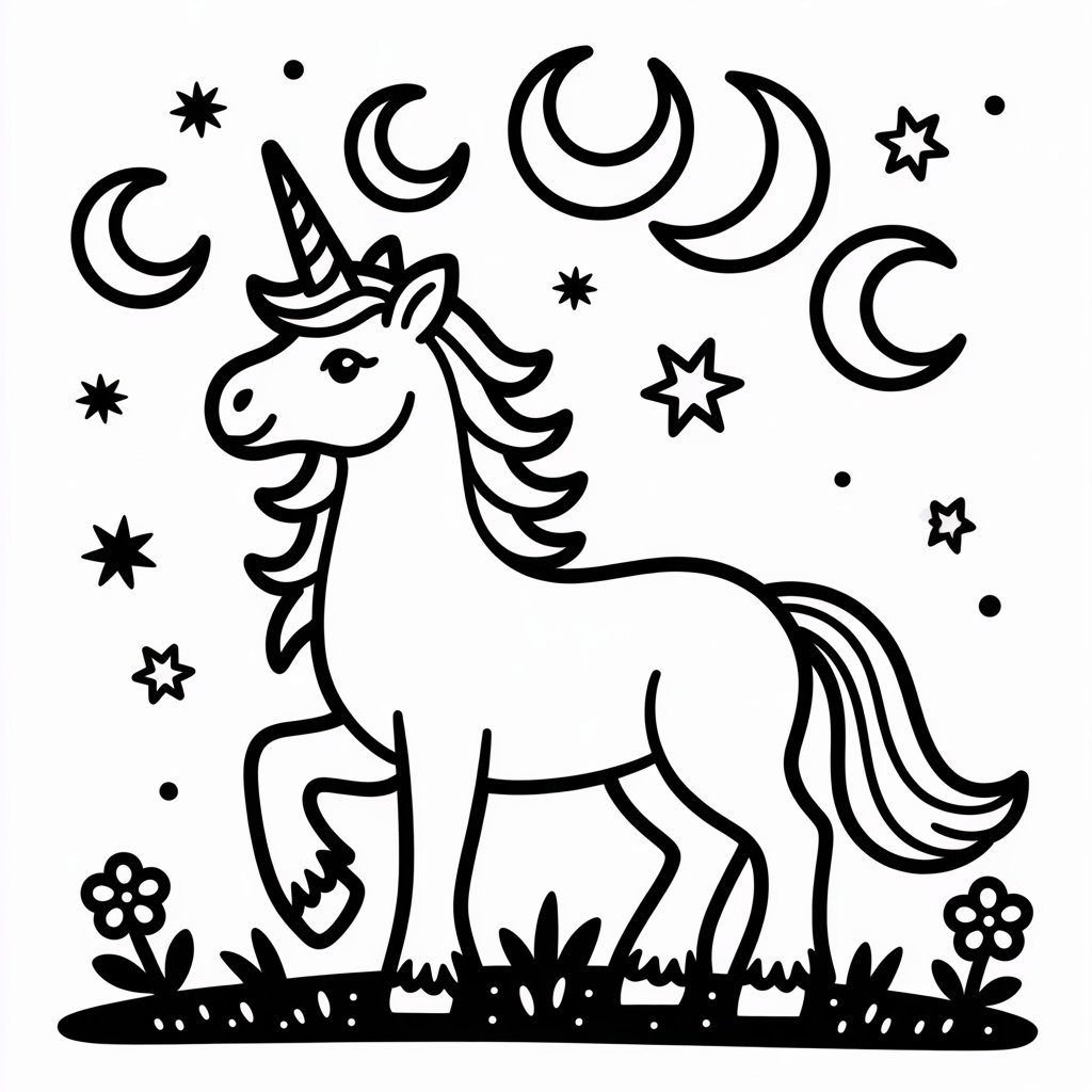 unicorn with stars and moons
