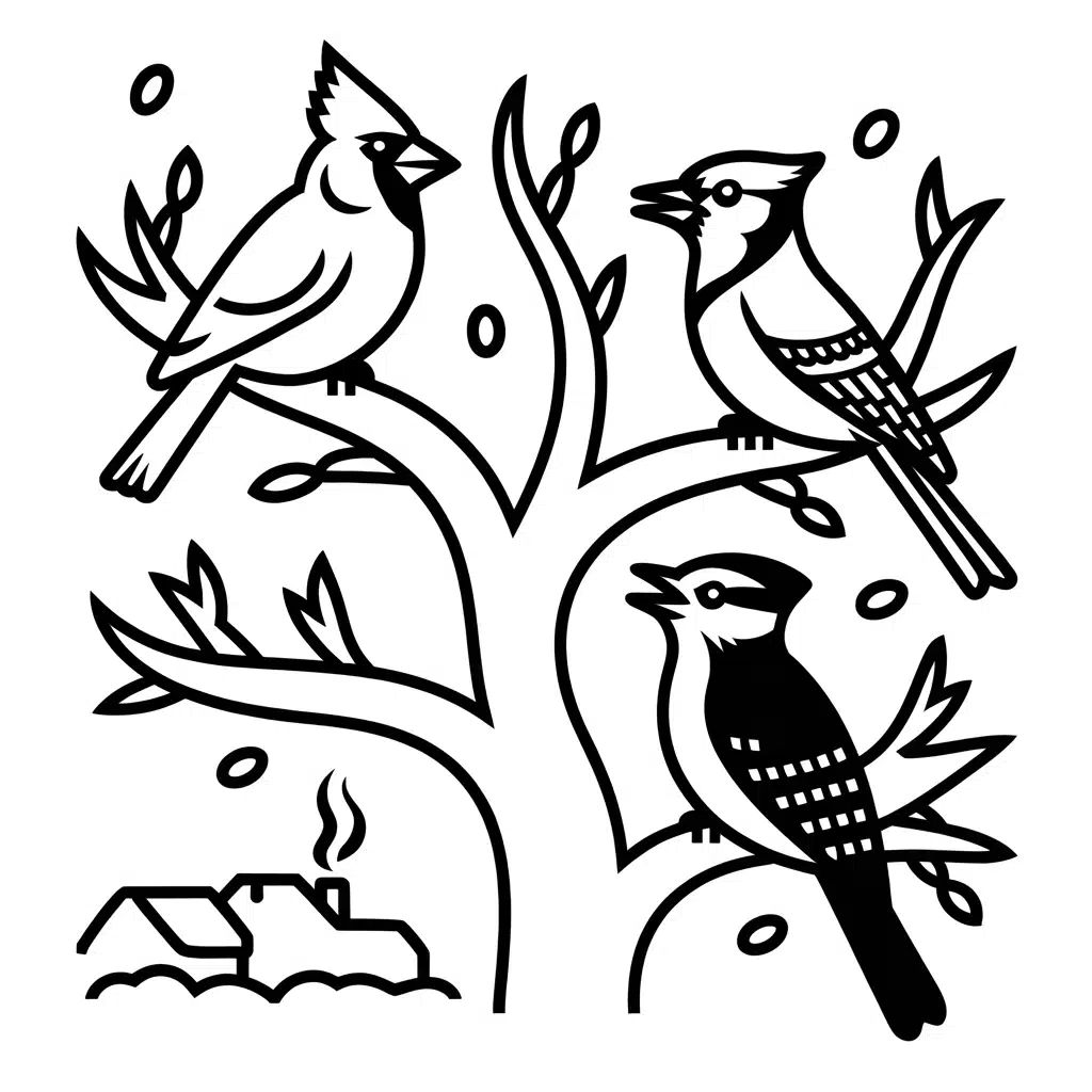 winter birds on bare trees