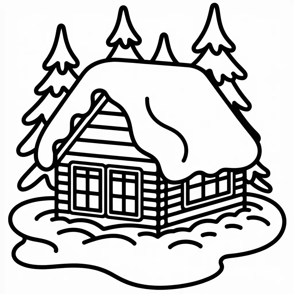 winter cabin at night