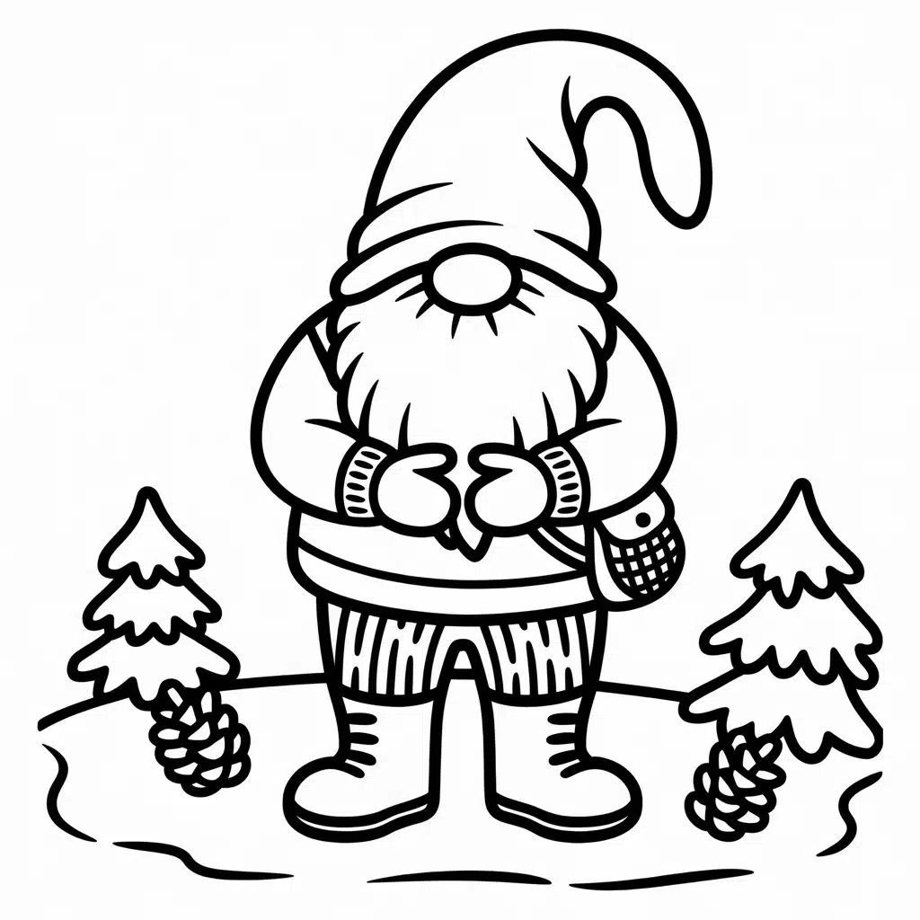 winter gnome coloring page