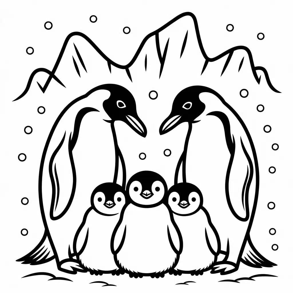 winter penguin family