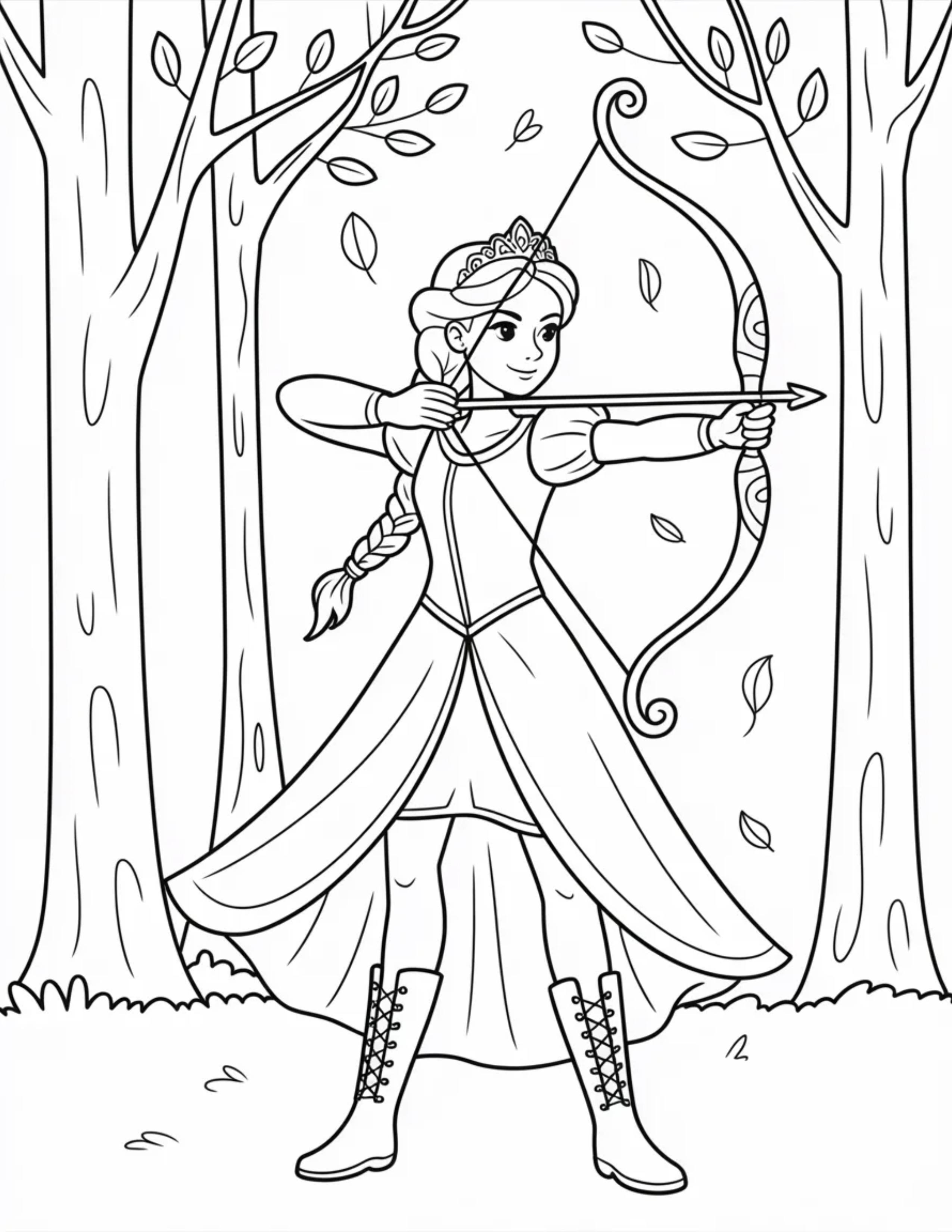 Archer-princess-aiming-her-bow-in-the-forest