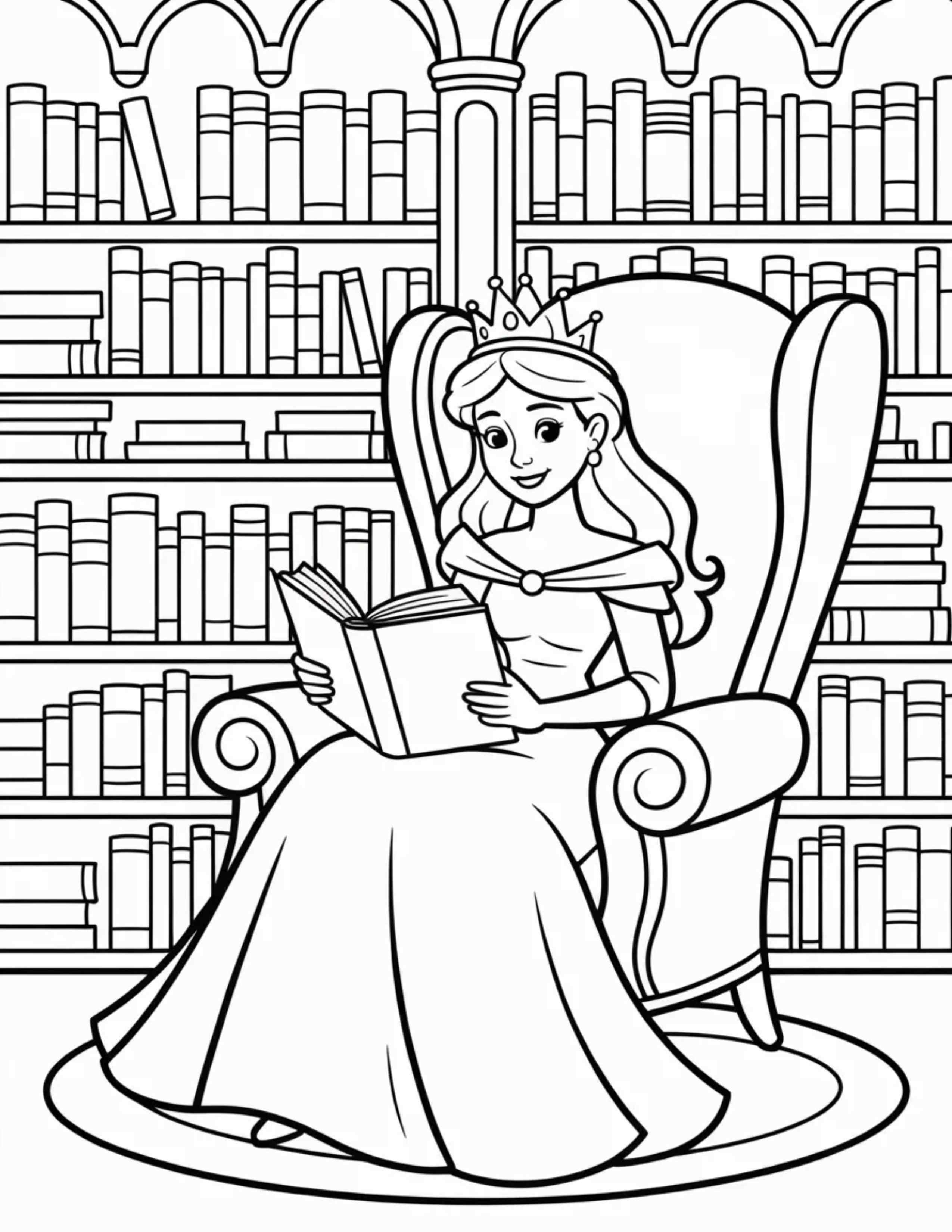 Beauty-Reading-A-Book-In-A-Castle-Library