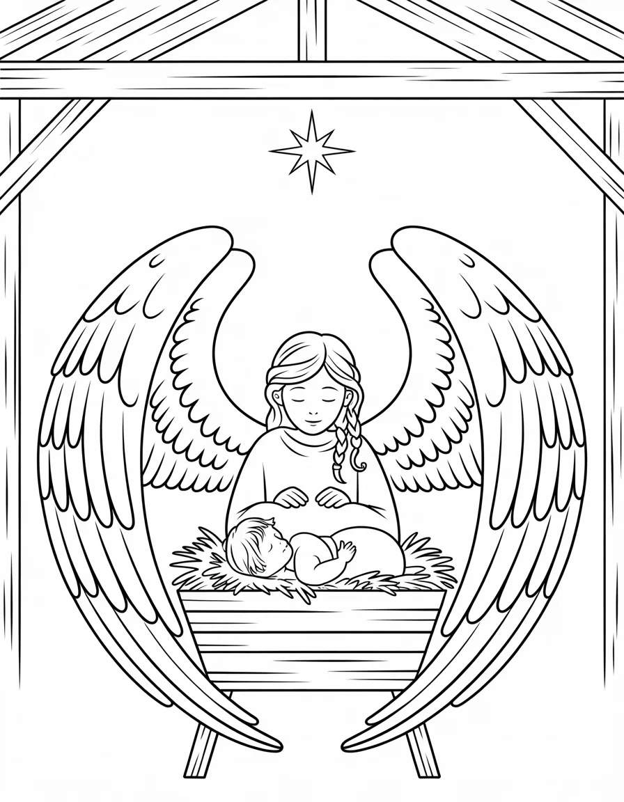 Guardian-Angel-Shielding-a-Baby-in-a-Manger