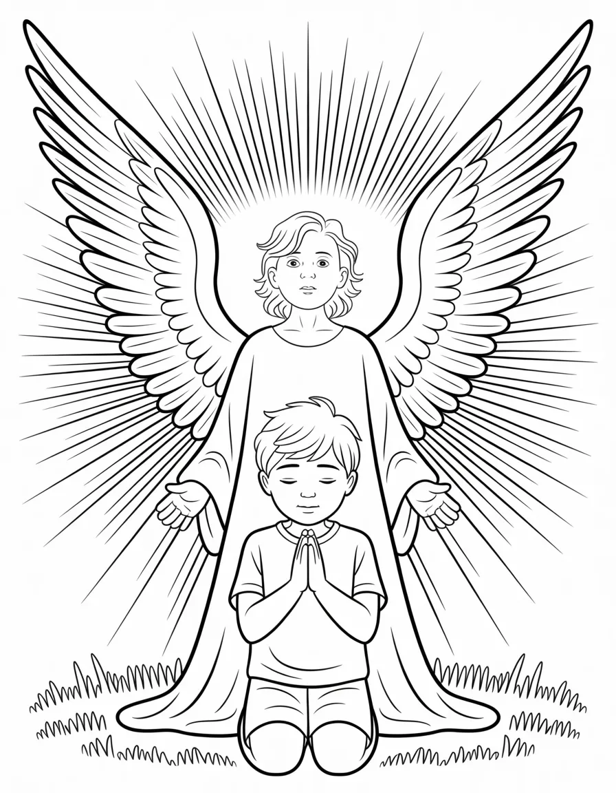 Guardian-Angel-Standing-Behind-a-Praying-Boy