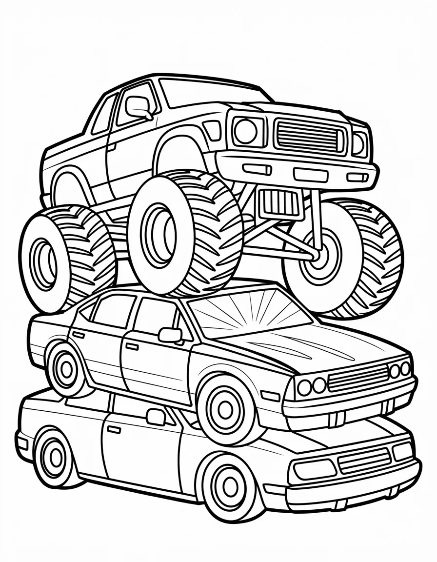 Monster-truck-crushing-a-row-of-cars