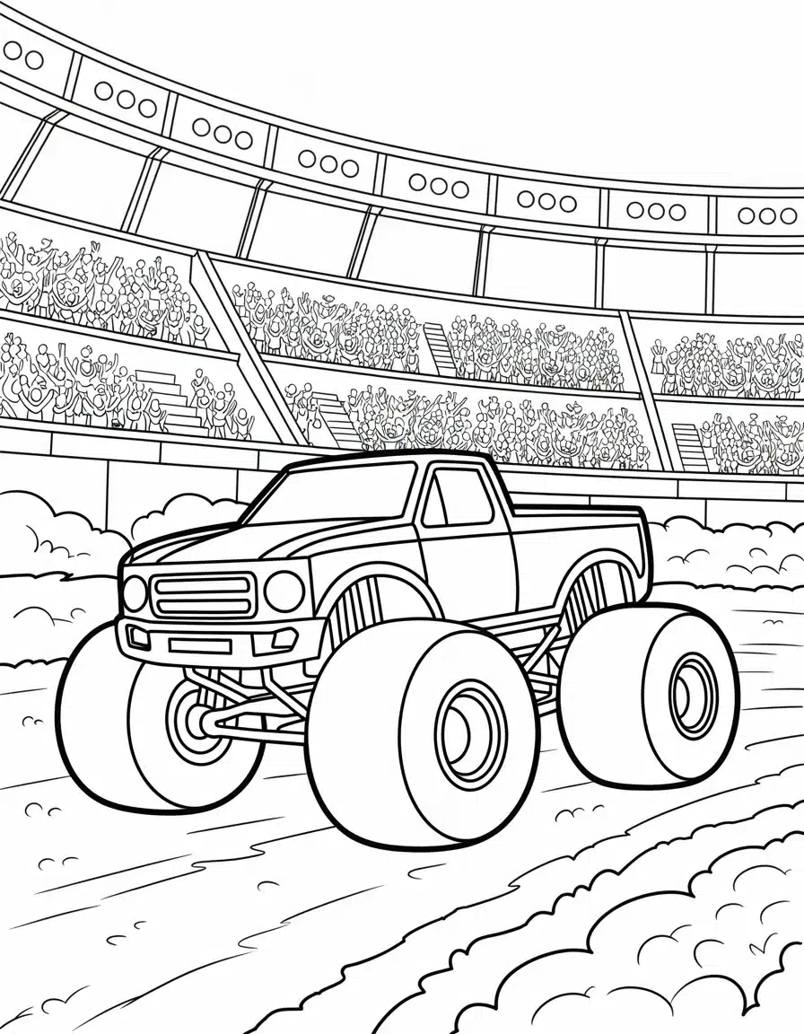 Monster-truck-in-a-stadium-with-a-cheering-crowd