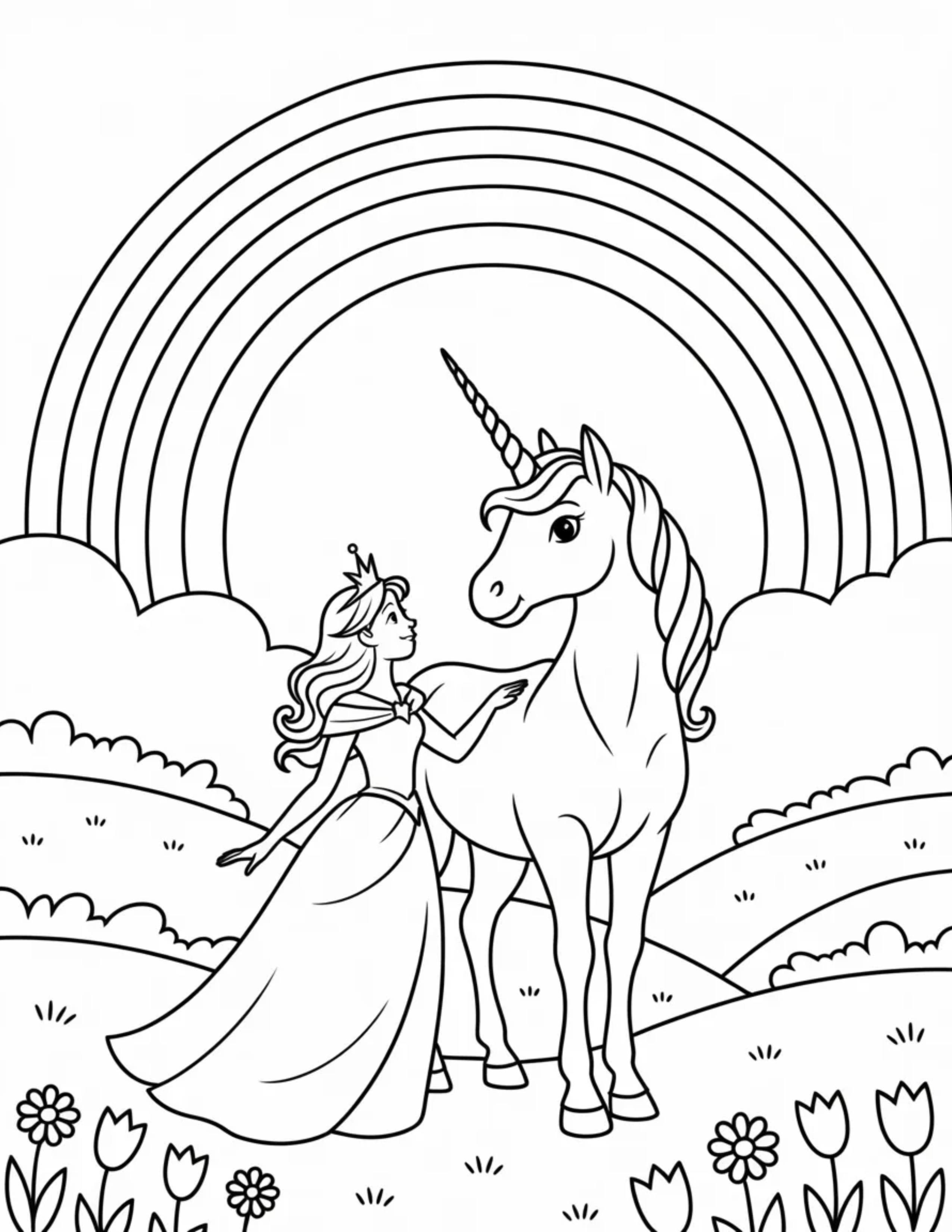 Princess-And-Unicorn-Under-A-Rainbow-Arch