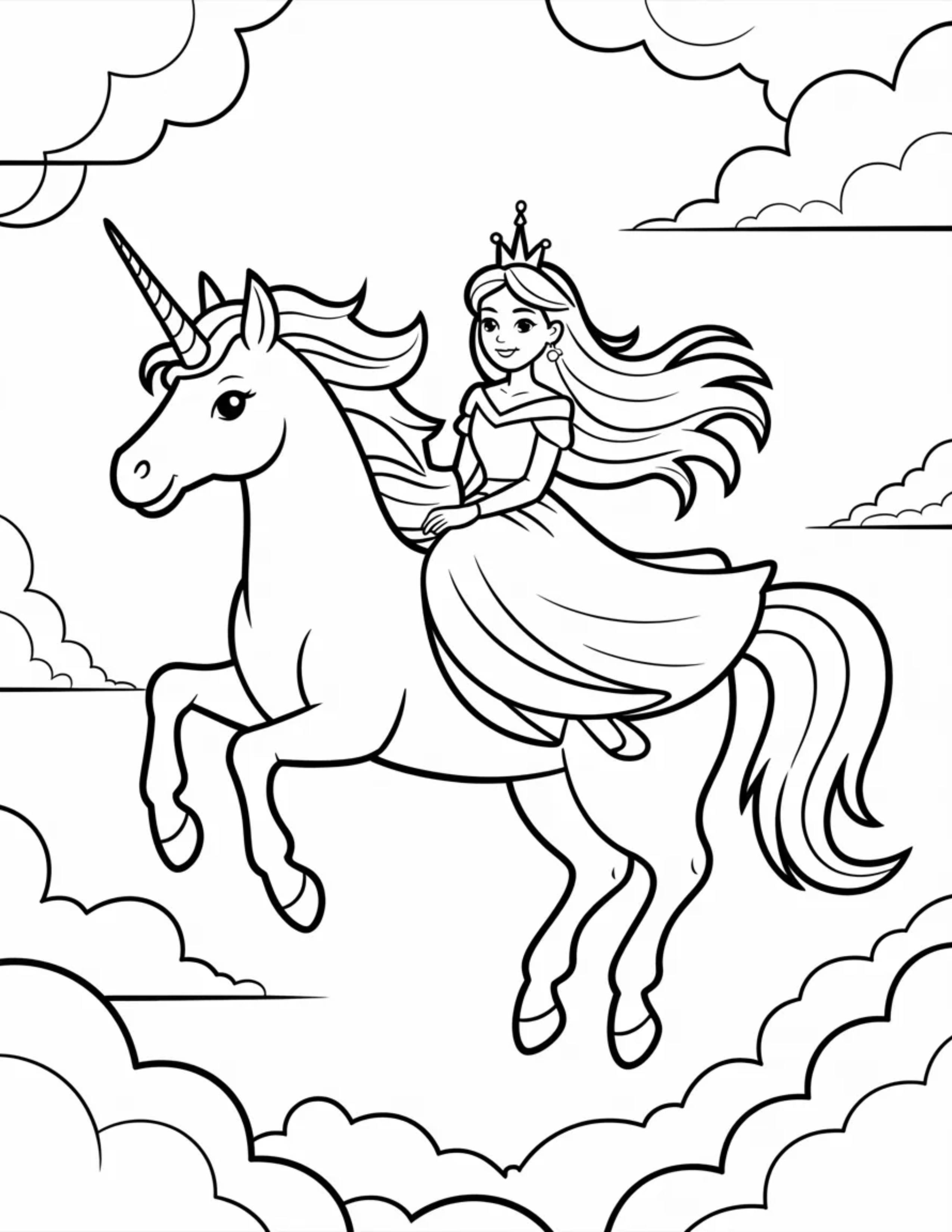 Princess-Riding-A-Unicorn-Through-The-Clouds