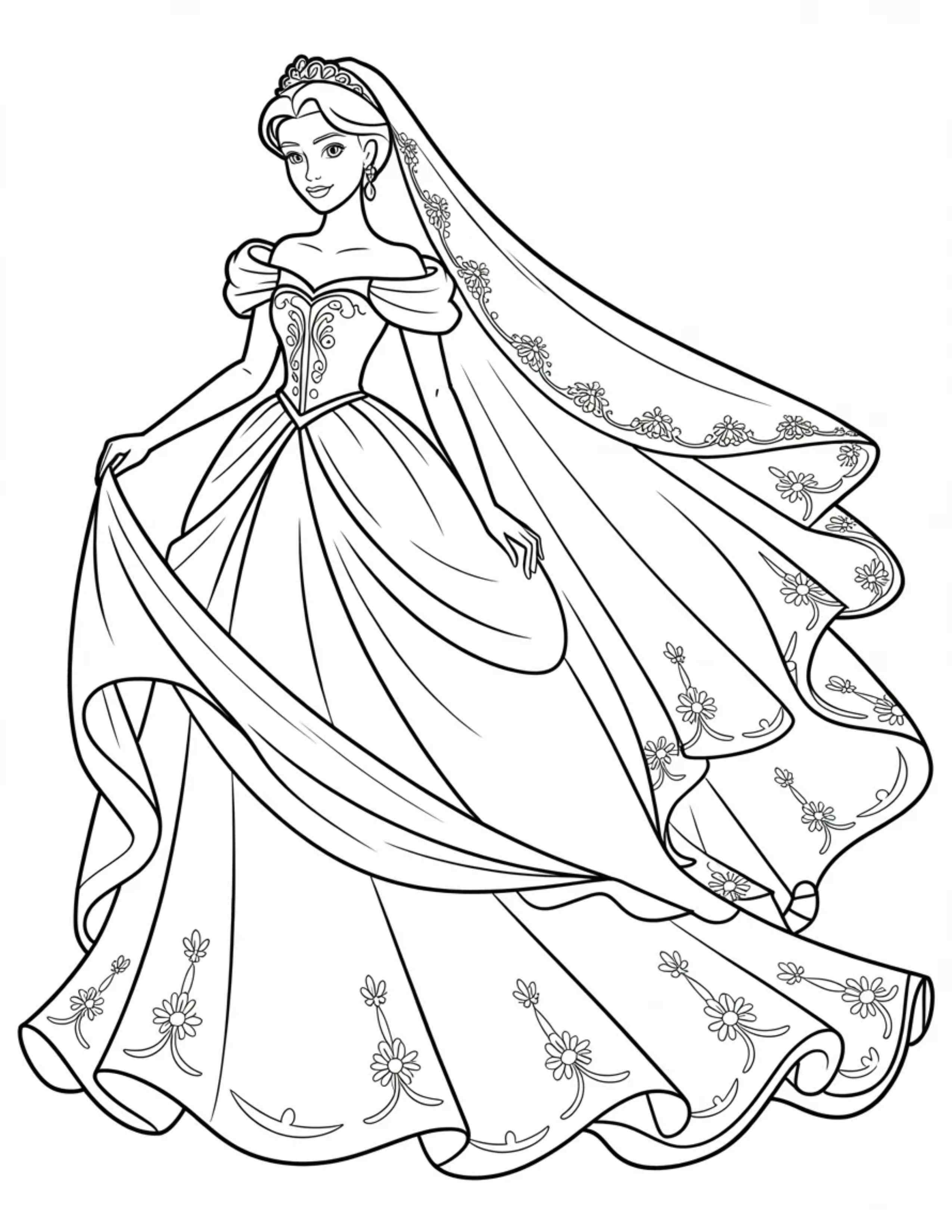 Princess-in-a-flowing-wedding-dress-with-veil