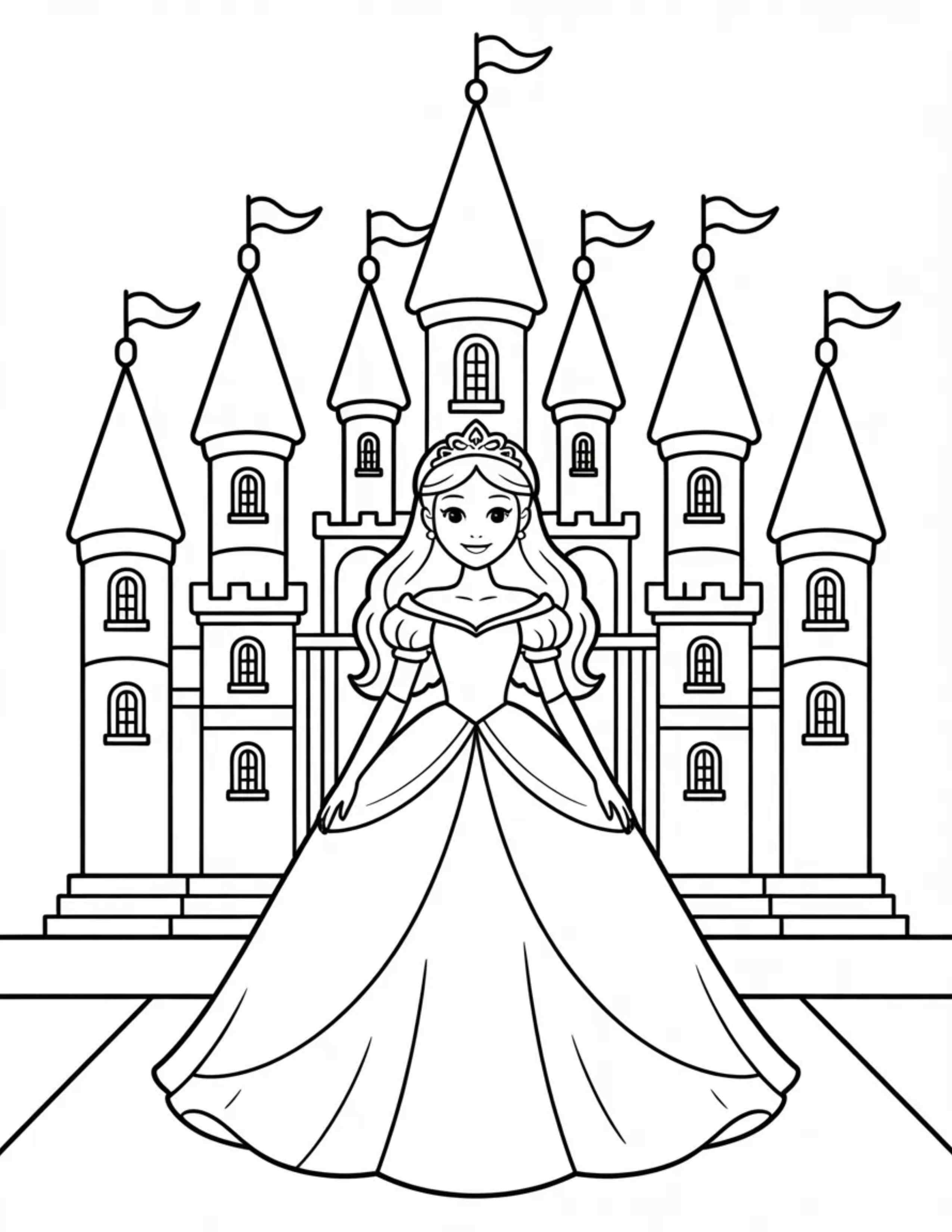 Princess-standing-in-front-of-a-grand-fairy-tale-castle