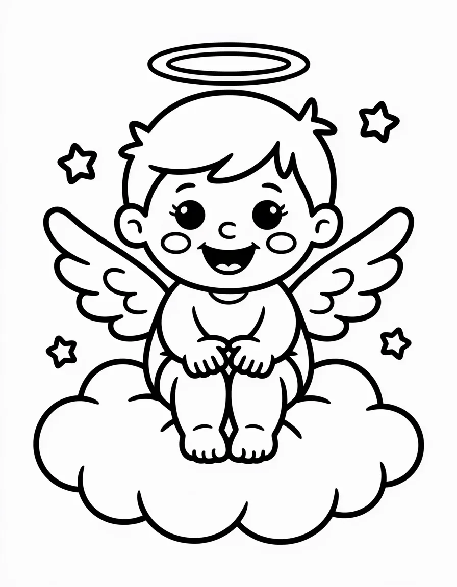 Smiling-Cartoon-Angel-on-a-Cloud