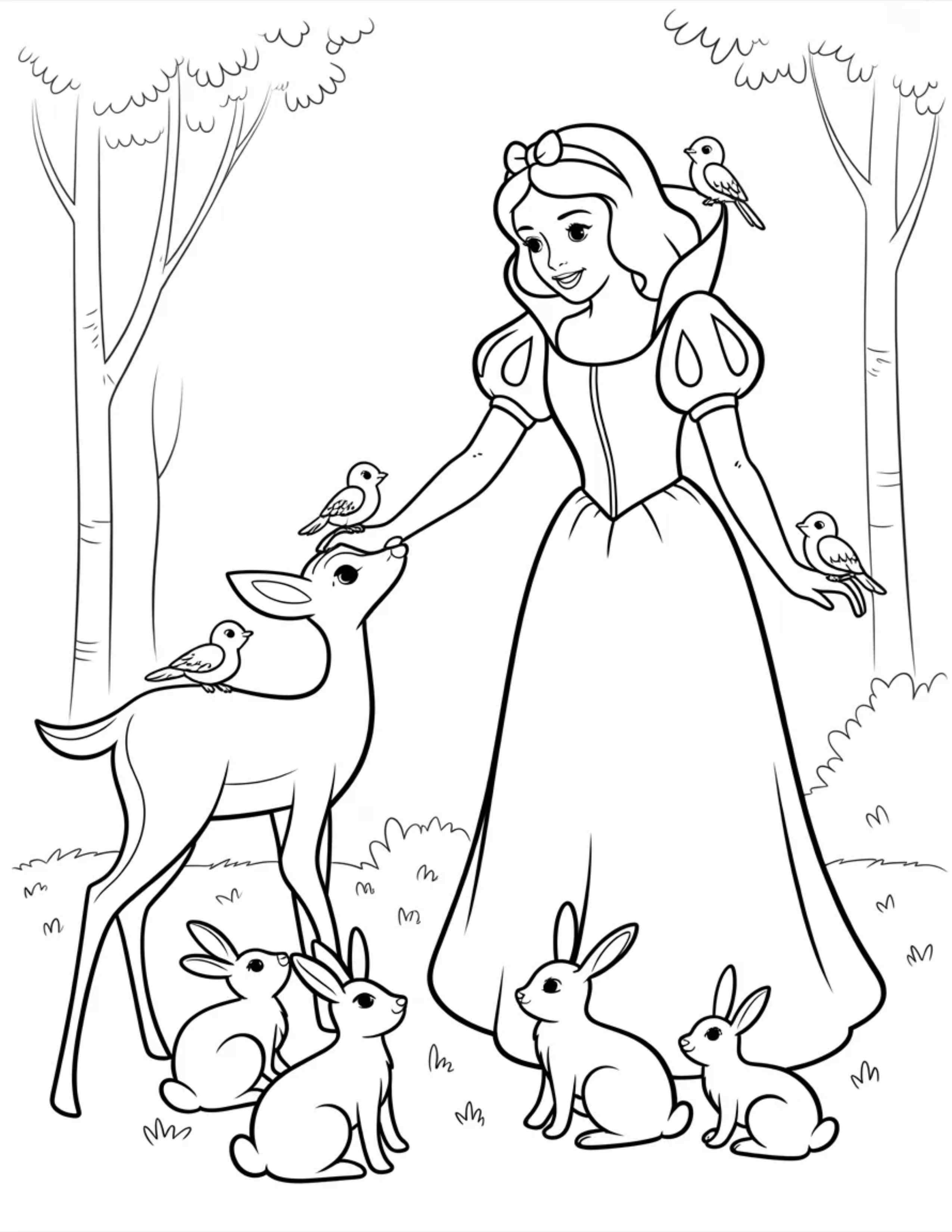 Snow-White-With-Woodland-Animals