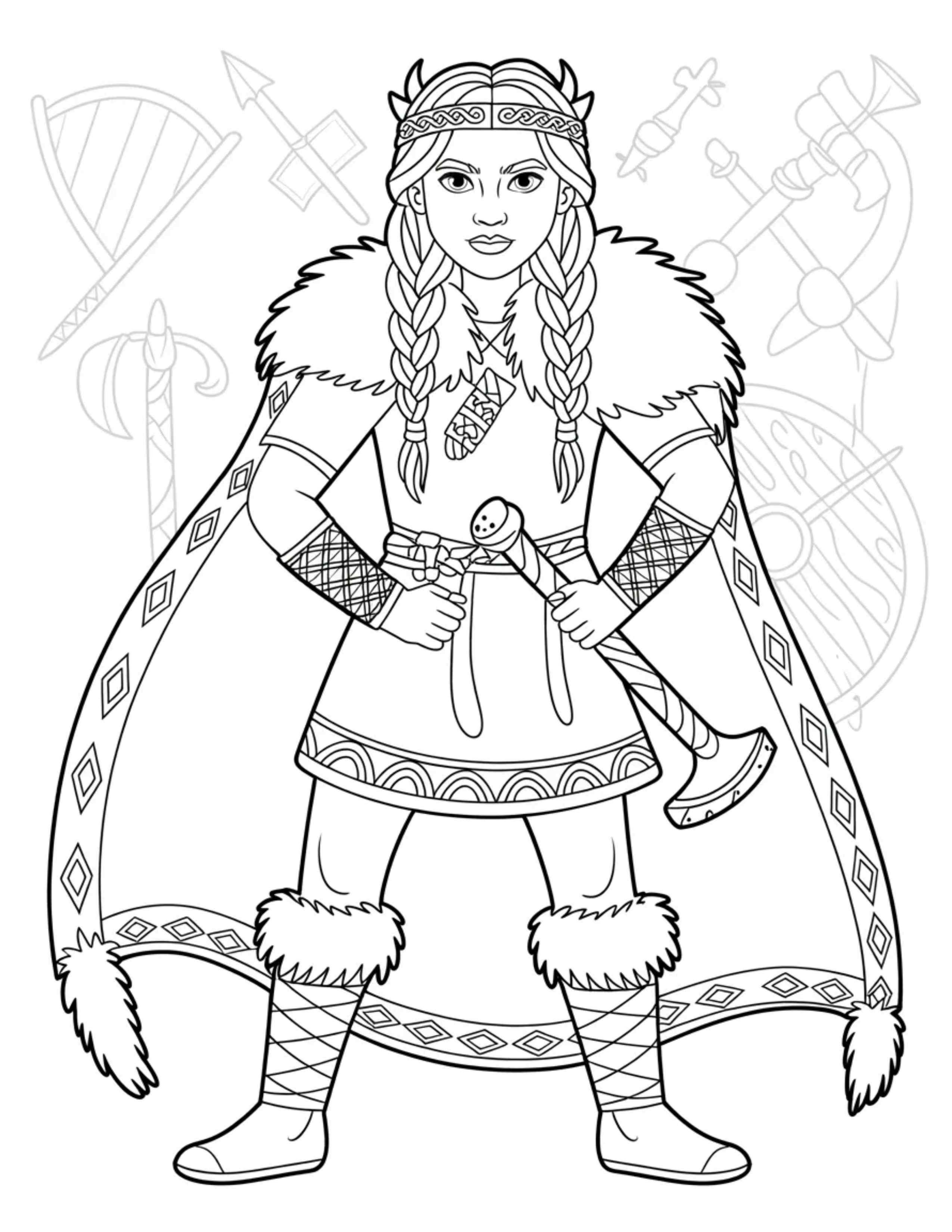 Viking-princess-with-braided-hair-and-an-axe